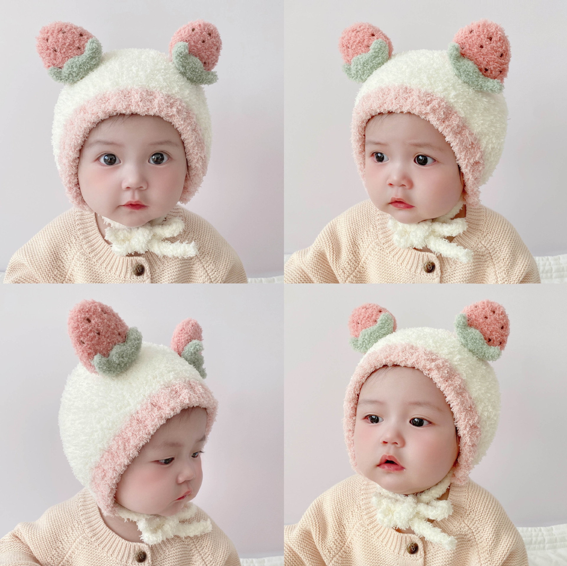 婴儿帽子冬季加厚毛绒护耳帽可爱羊角婴幼儿宝宝针织保暖儿童帽潮