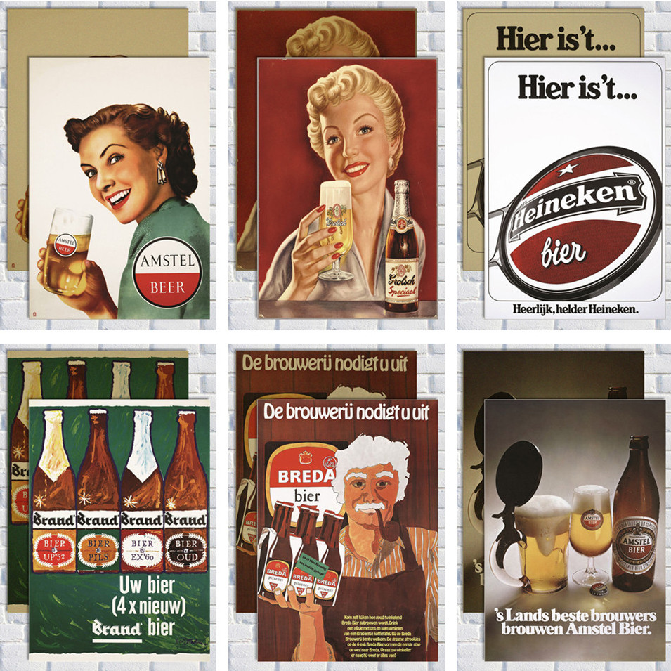 酒吧海报 个性创意啤酒饮料广告贴画 复古怀旧牛皮纸餐馆装饰画芯