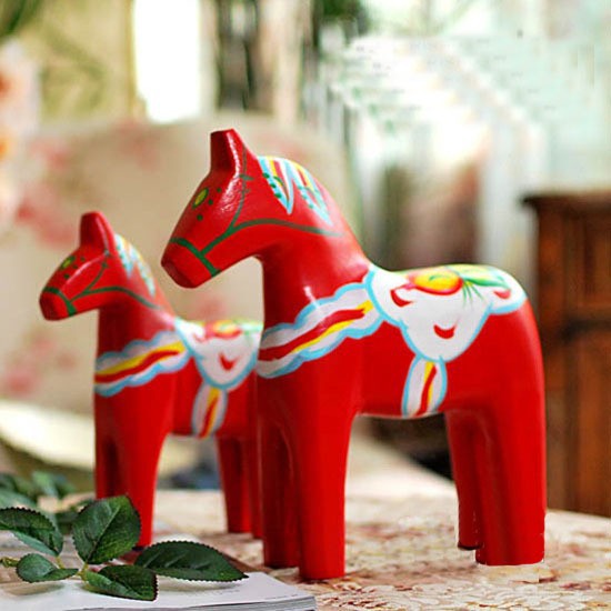 zakka杂 木质工艺品 动物摆件 北欧瑞典达拉木马 彩绘红马