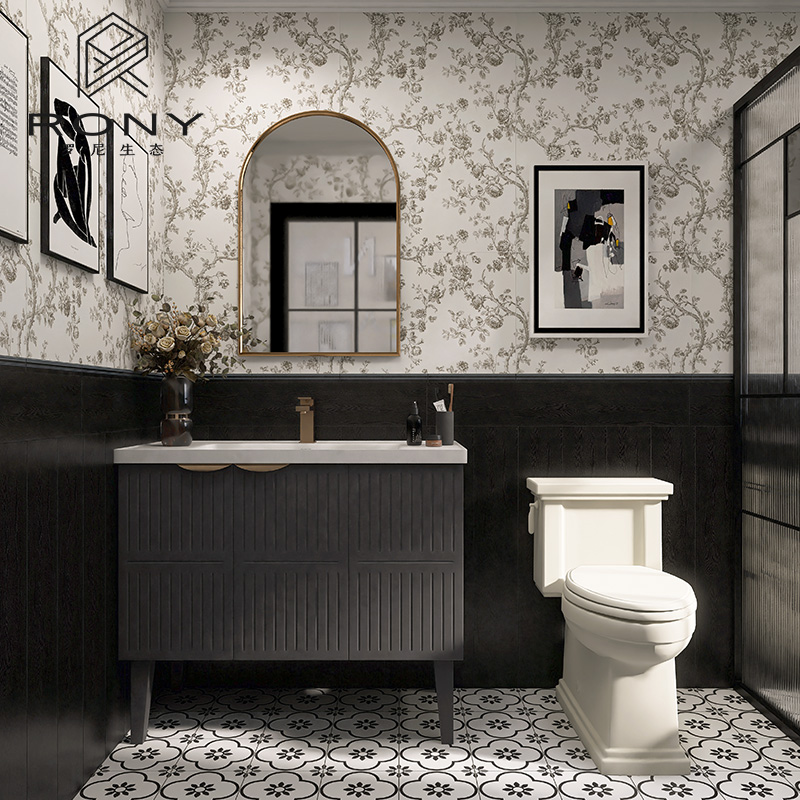 法式复古花砖黑白玫瑰卫生间瓷砖艺术厨房墙砖浴室厕所防滑地砖