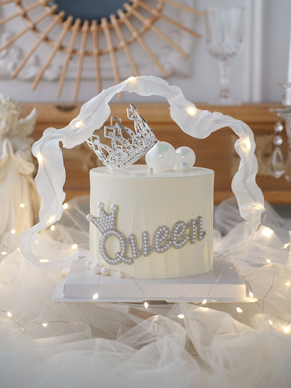 三八妇女节蛋糕装饰珍珠queen女王插件唯美飘带丝带女神节装扮