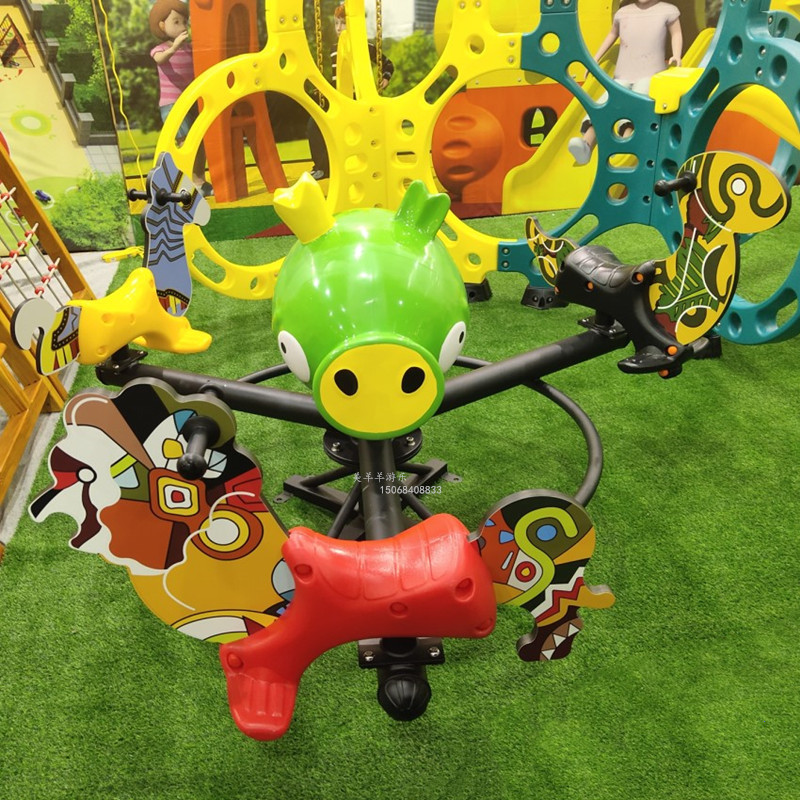 幼儿园塑料转椅小猪转椅愤怒小鸟转椅游乐设备小区公园动物转椅