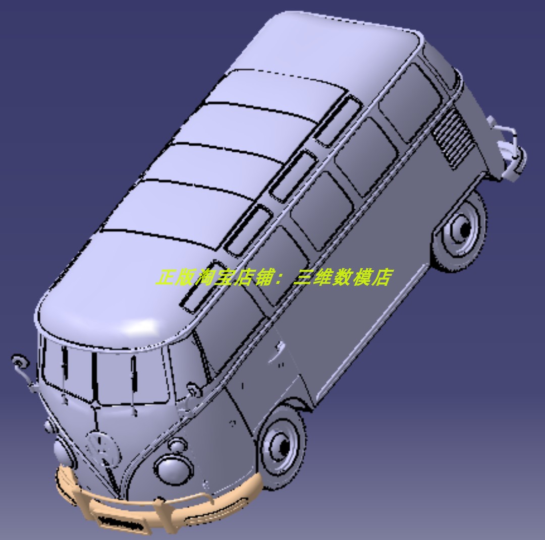 经典汽车大众桑巴士面包车客车小巴车 三维几何数模型 3D打印素材