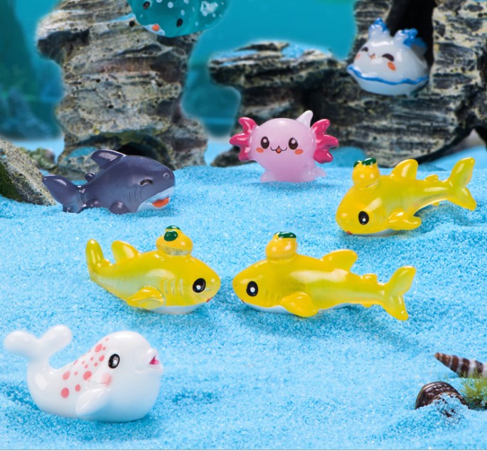 水族鱼缸造景diy装饰摆件海洋动物海兔海豚鳄鱼乌龟鳐鱼鲨鱼玩偶