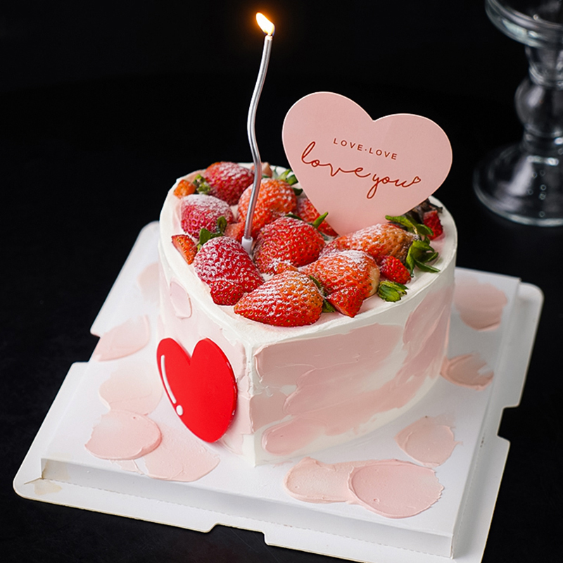 520情人节草莓心形蛋糕装饰摆件loveyou爱心表白情侣求婚卡片装扮