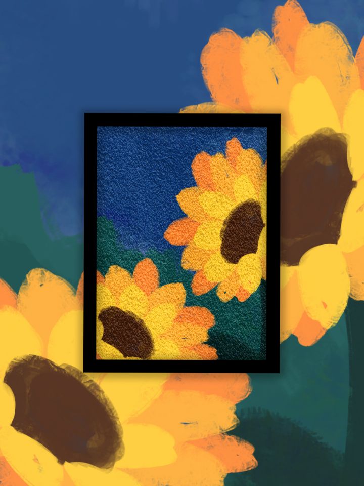 客厅花卉简约向日葵艺术插画环保纸浆画装饰氛围感包邮