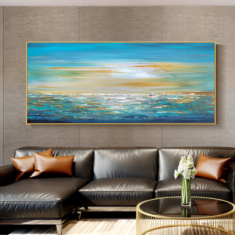 手绘抽象油画艺术成品大海风景画现代简约客厅背景墙挂画走廊壁画