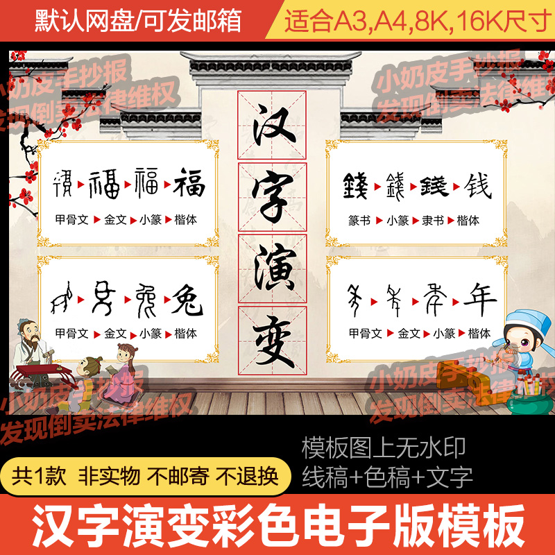 汉字的演变关于汉字的故事手抄报绘画小报电子版模板直接彩色打印