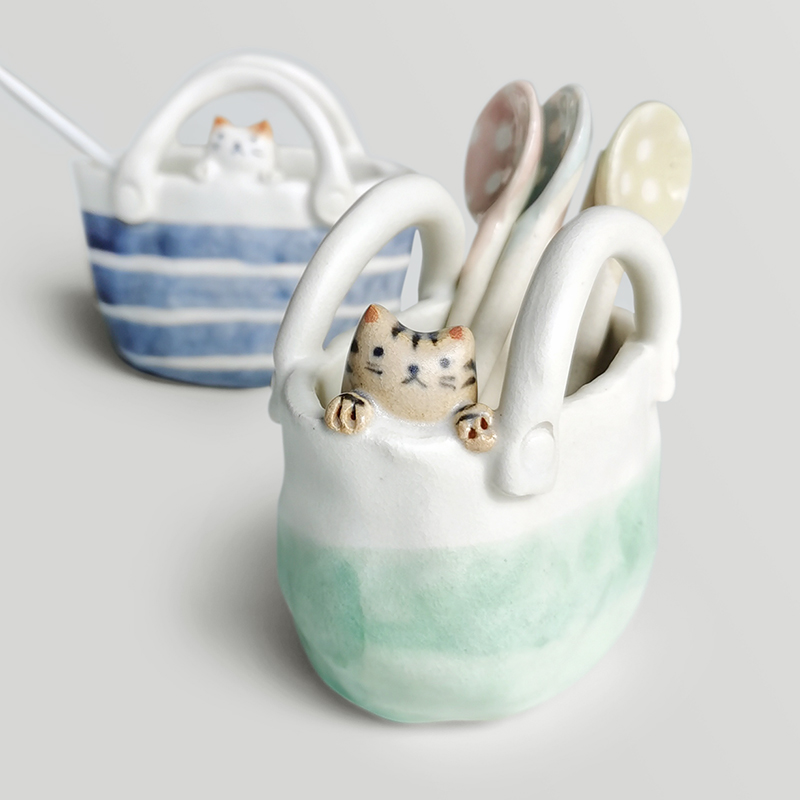 日本进口卡通萌猫陶瓷摆件礼品小花瓶置物盒家居创意收纳小物