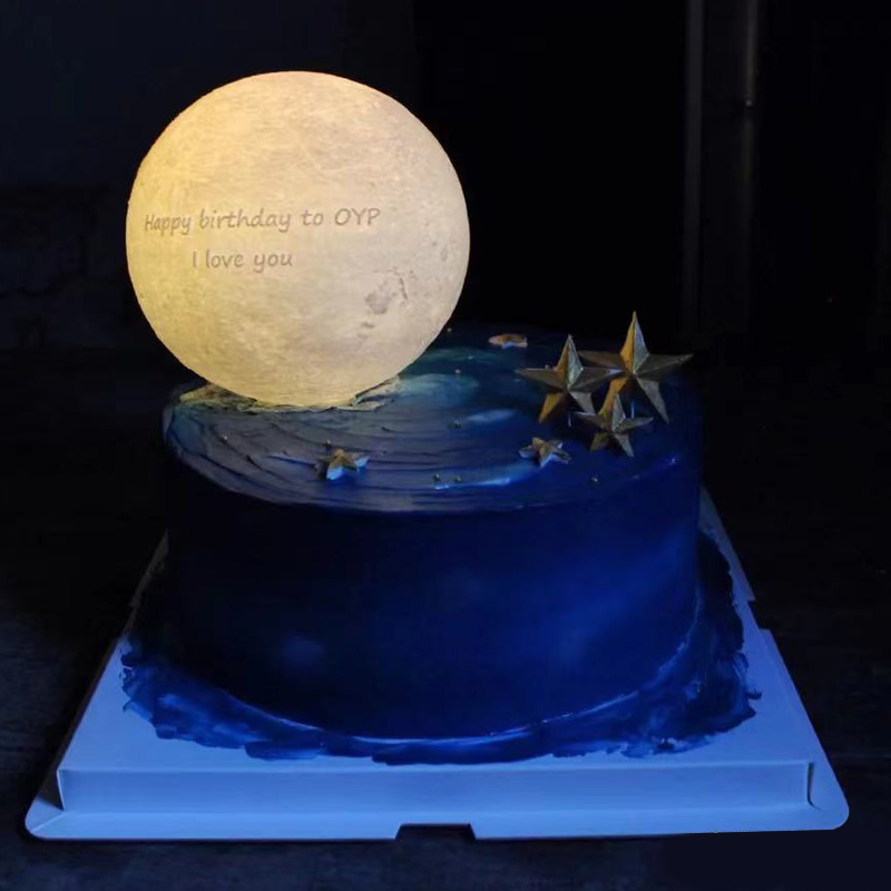 星空唯美蛋糕装饰品月球灯摆件立体五角星生日派对装饰创意插件