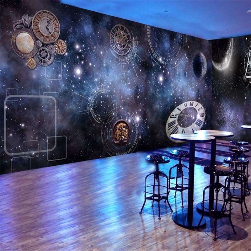 宇宙星空时间齿轮背景墙纸ktv酒吧网吧酒店餐厅卧室天花吊顶壁纸
