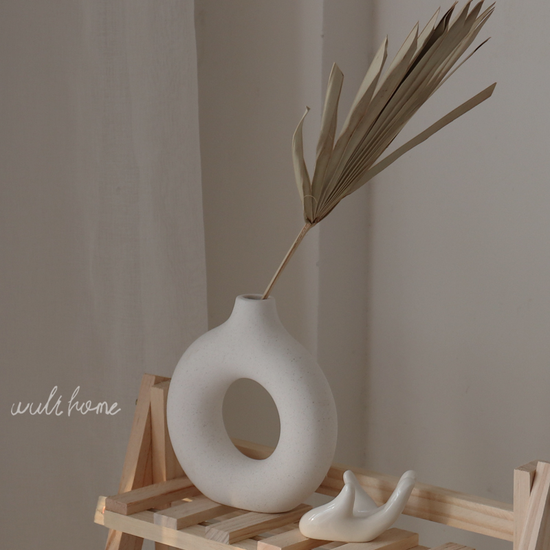 WULIHOME 圆圈陶瓷花瓶白色设计感家居氛围客厅样板房摆件装饰品