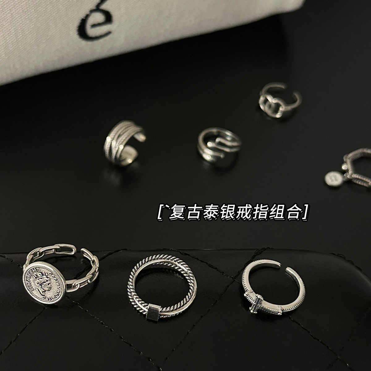 纯银戒指女小众设计高级感复古泰银开口食指戒潮男个性冷淡风指环