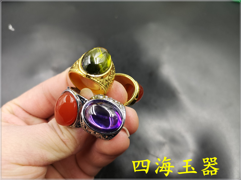四海玉器 天然红玛瑙戒指 紫色锆石戒指 女款小号玉戒指 特价