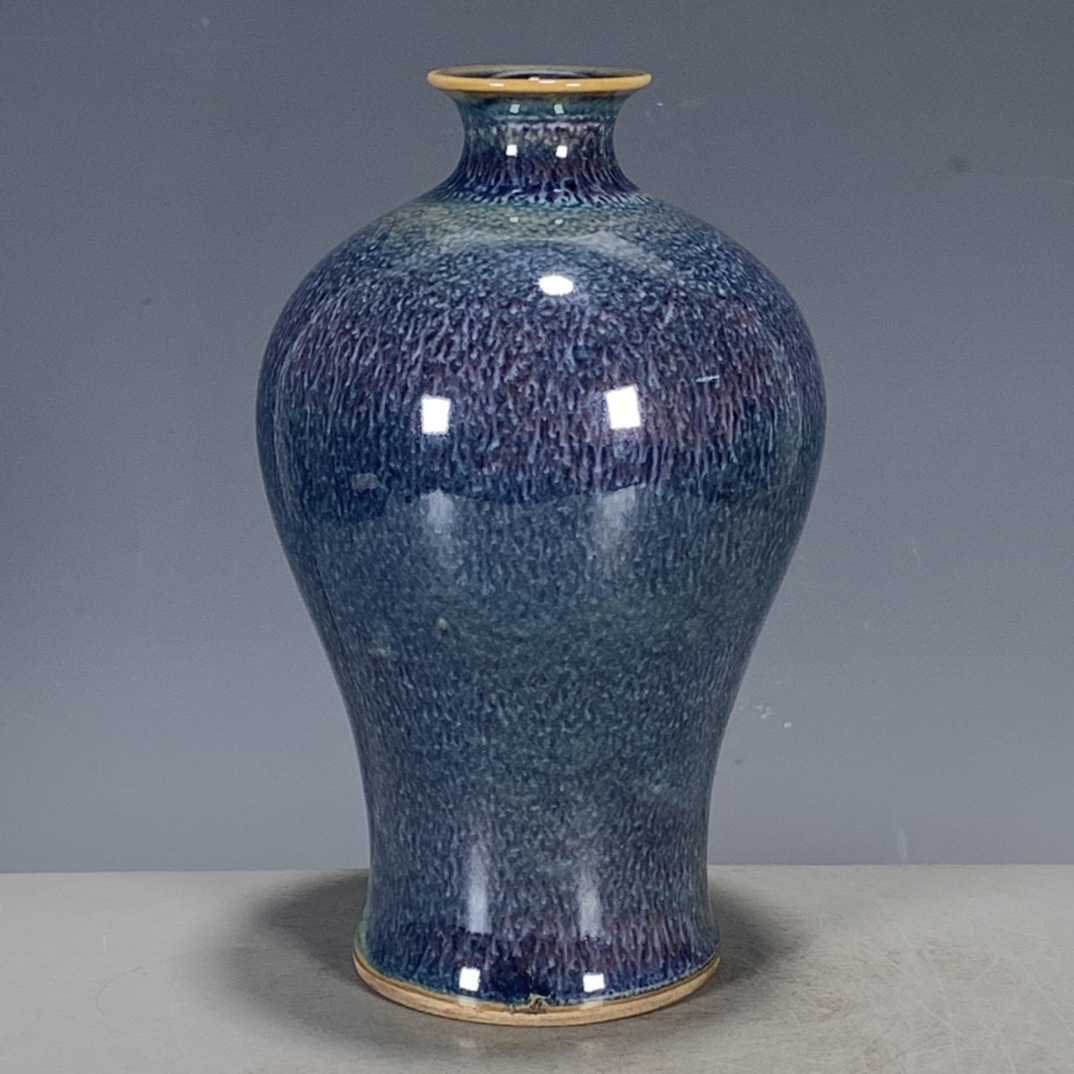 古玩瓷器收藏清代雍正年制单色釉窑变流釉回流梅瓶摆件