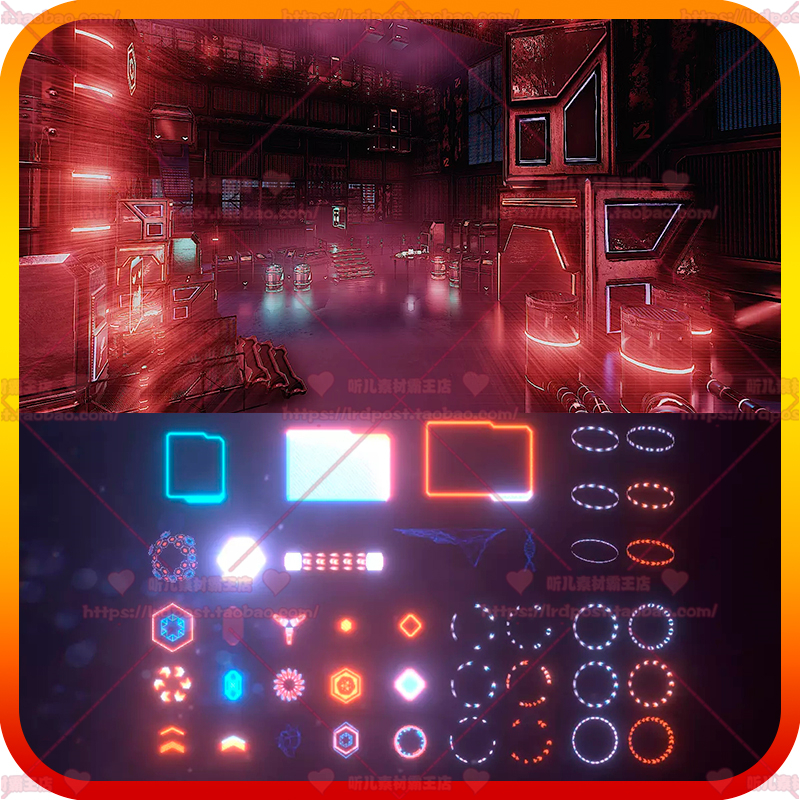 Unity3d科幻赛博朋克霓虹灯工厂机械设备动画全息屏幕场景模型U3D