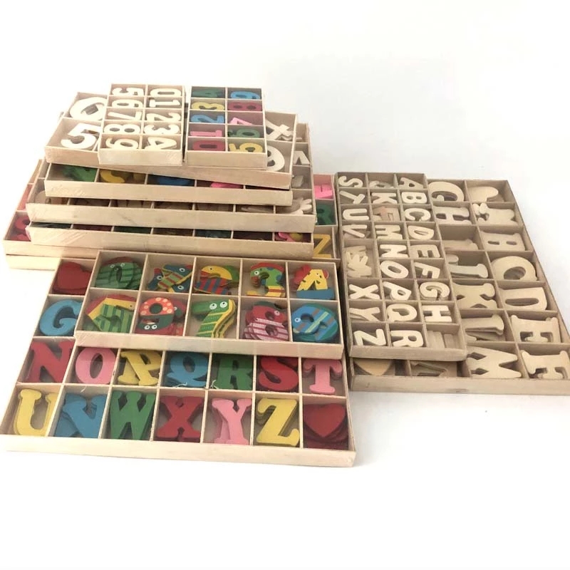 数字0-9字母A-Z益智玩具积木片手工diy幼儿园木片算数装饰材料