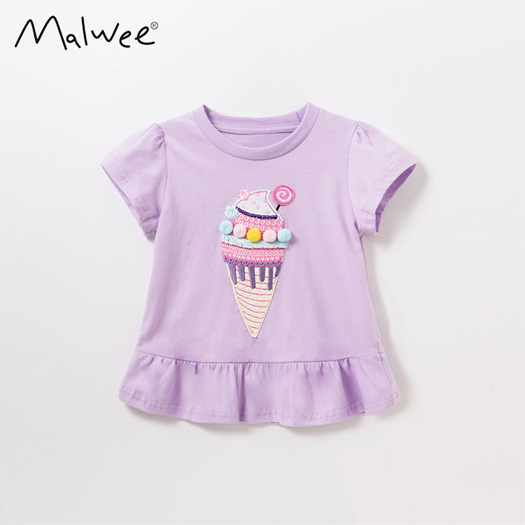2024春夏新款女童T恤短袖冰淇淋雪糕儿童宝宝纯棉洋气紫色上衣潮