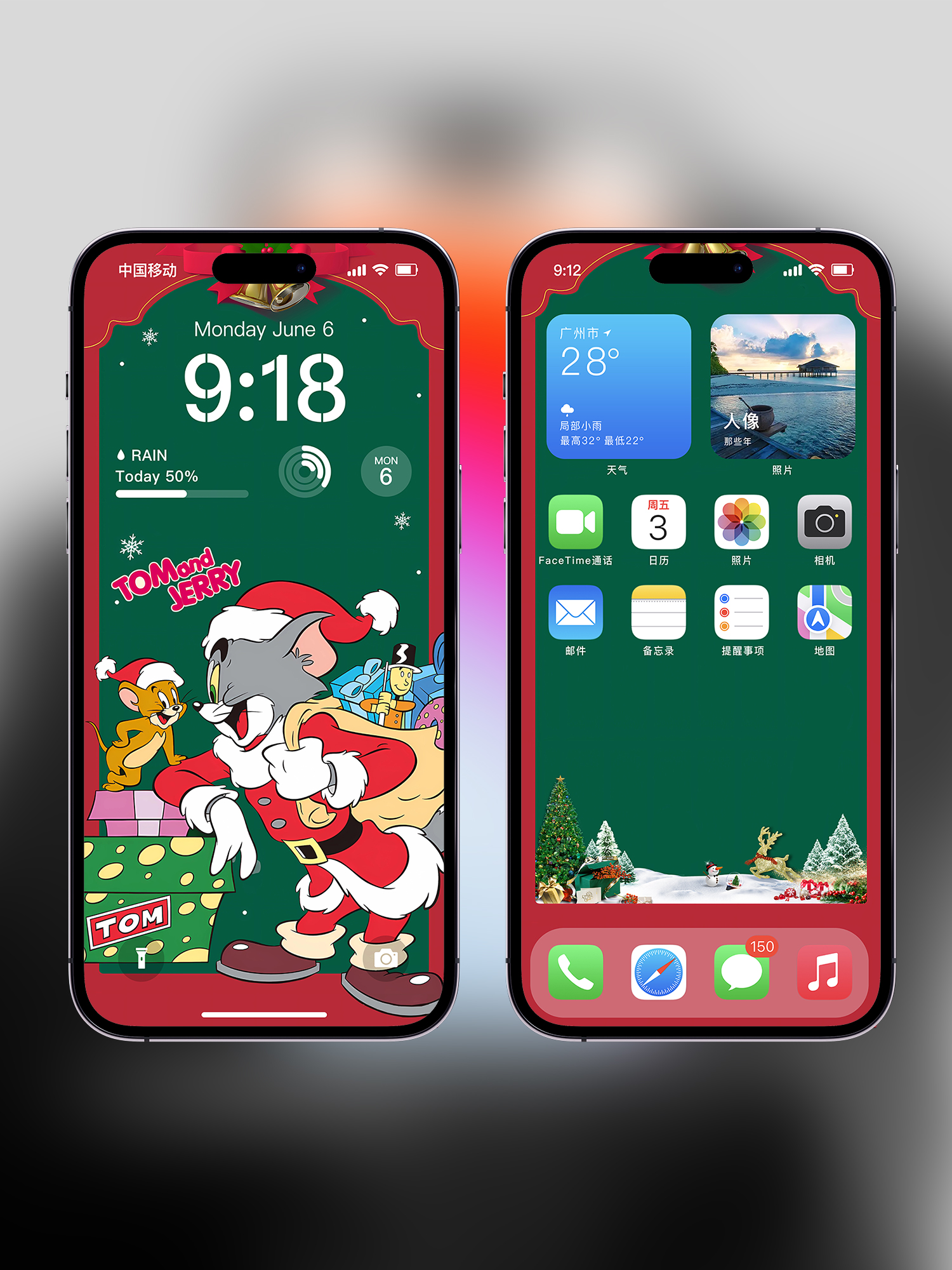 猫和老鼠圣诞节氛围高清手机壁纸4K红绿怀旧治愈系图片卡通JPG20