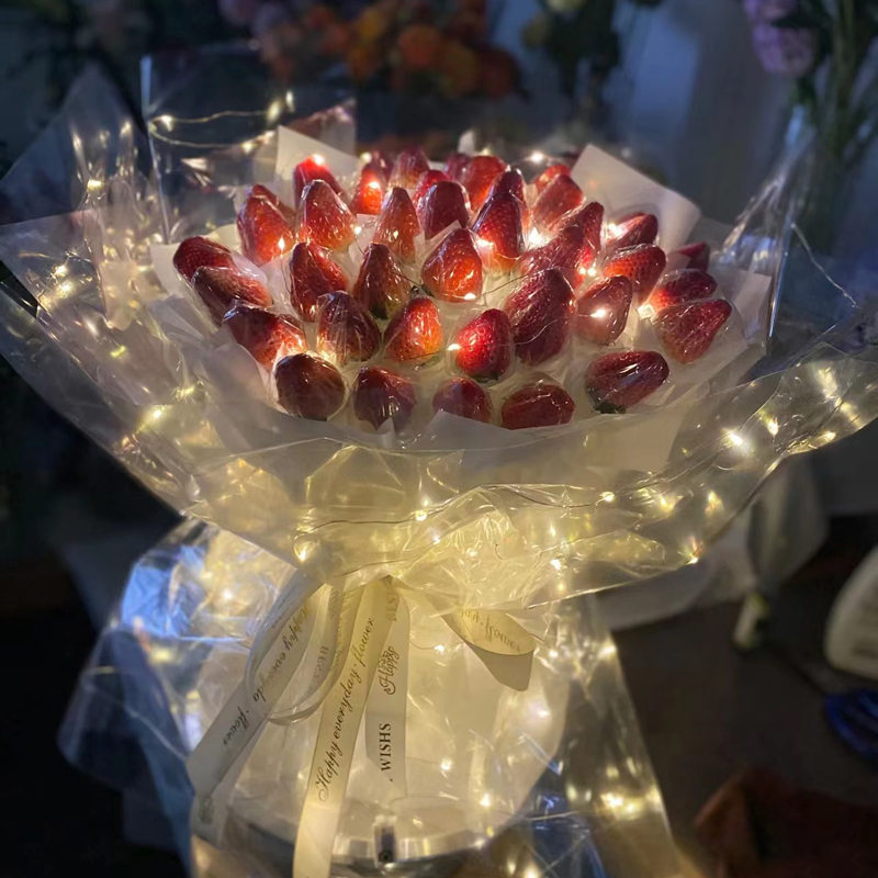 网套红创意发光草莓荔枝水果花束材料包全手工diy生日礼物送女友
