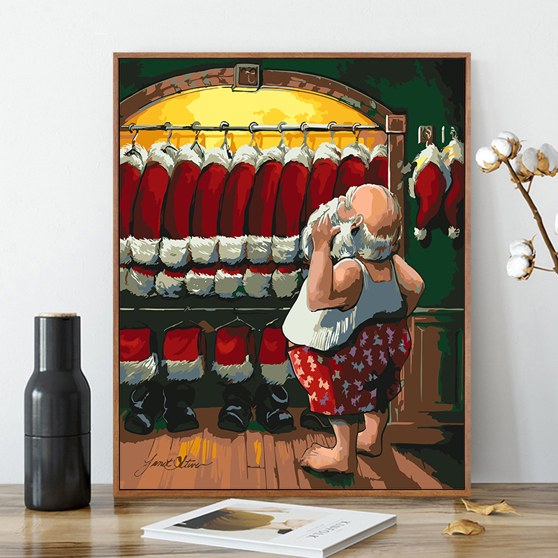 圣诞老人麋鹿圣诞节创意手工diy数字油画礼物填色玄关北欧装饰画