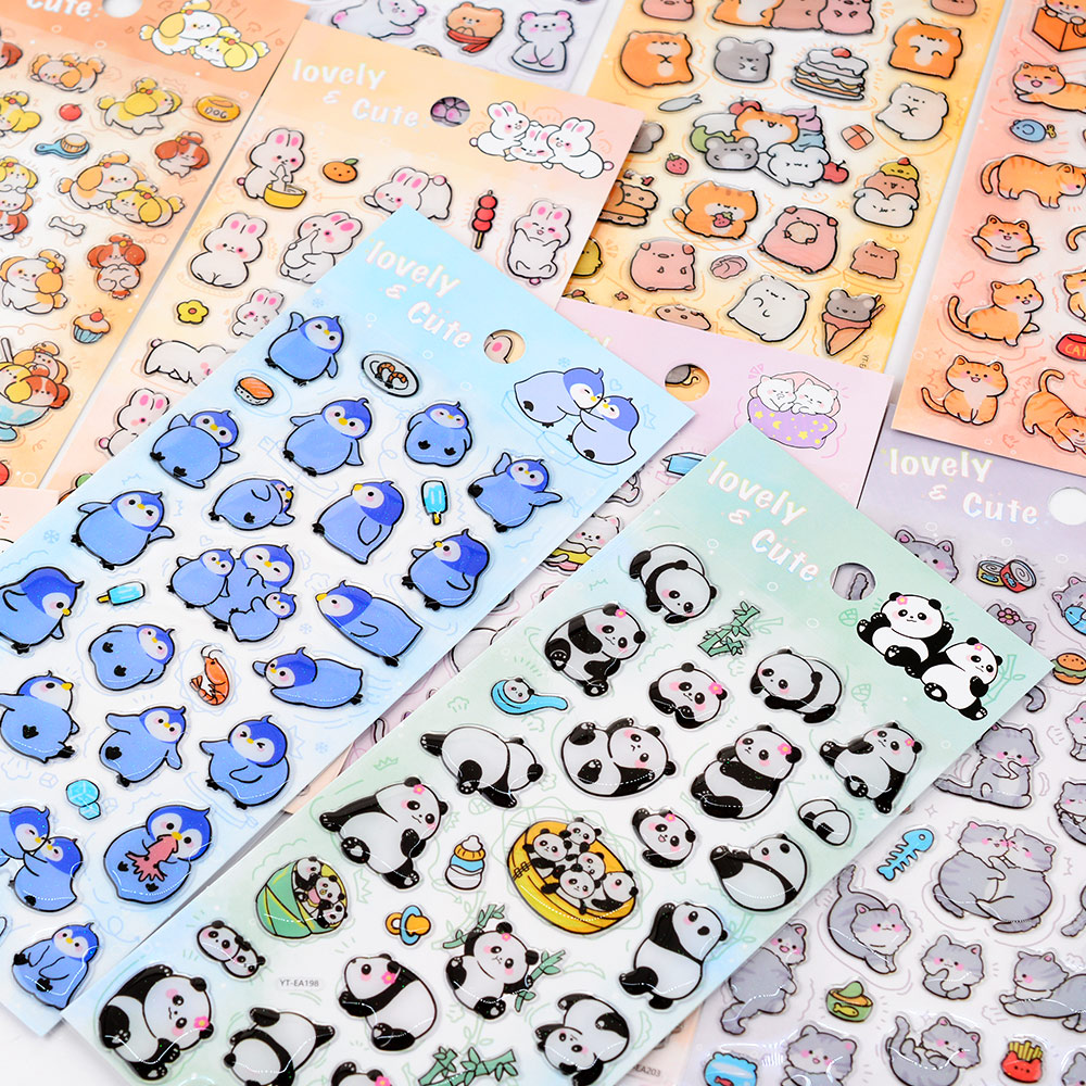 可爱动物图案立体水晶贴纸儿童女孩熊猫小狗水杯咕卡手帐装饰贴画