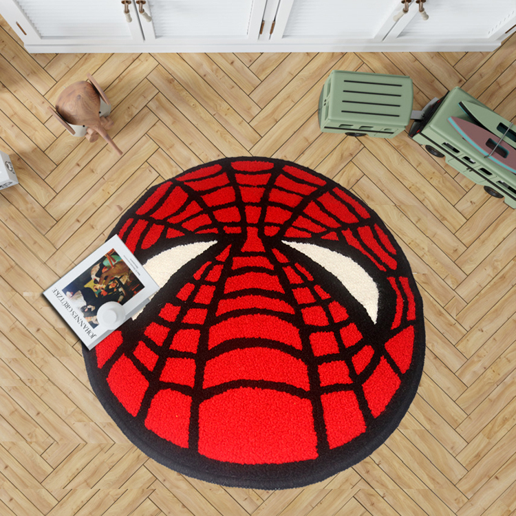 人物新款成品蜘蛛侠头像地毯儿童卧室防滑地红色脚垫电脑椅坐垫
