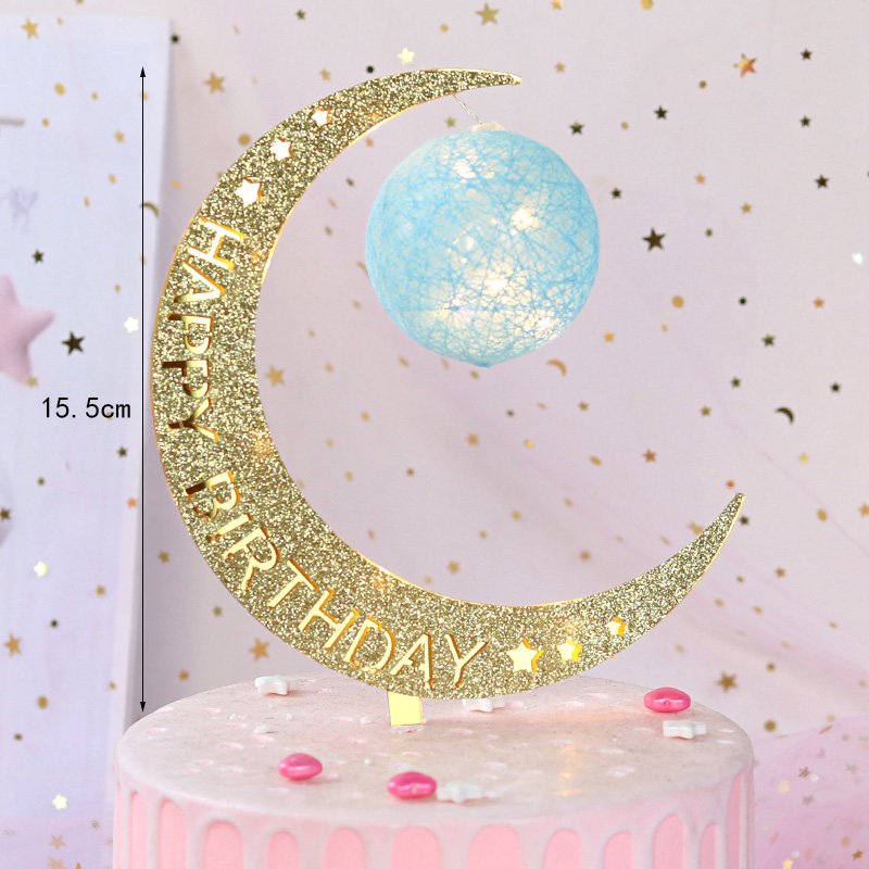 唯美发光星空月亮灯少女心烘焙蛋糕装饰摆件生日派对发光球装扮