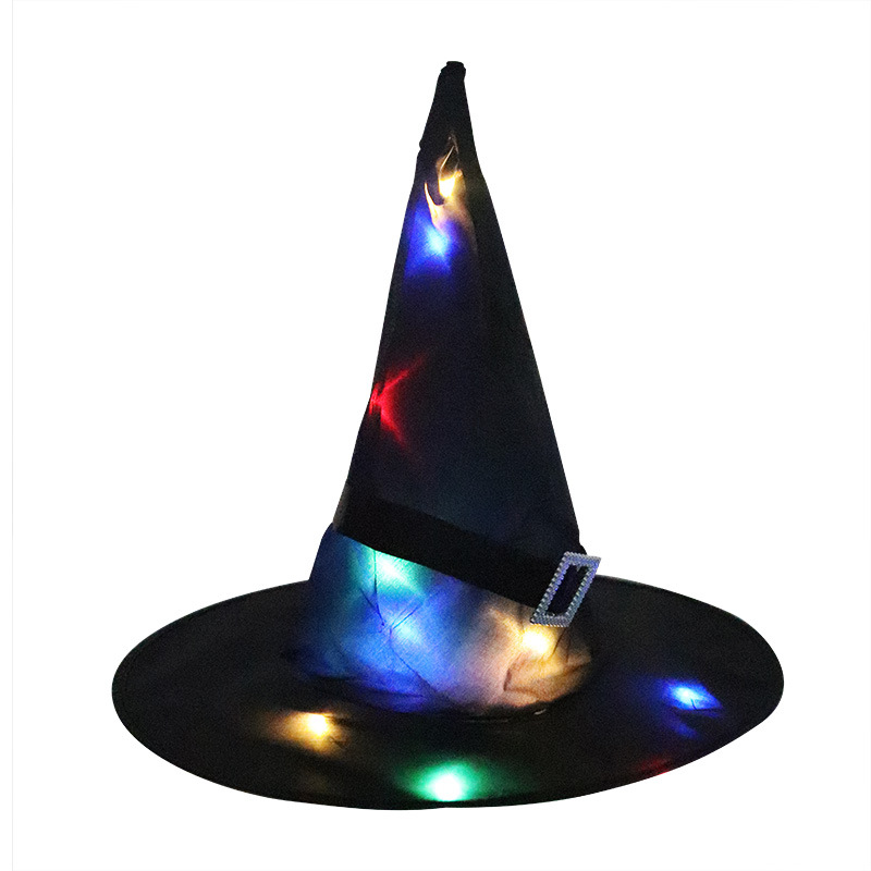 万圣节帽子 鬼节派对装饰道具LED发光魔术师女恶搞聚会表演巫师帽