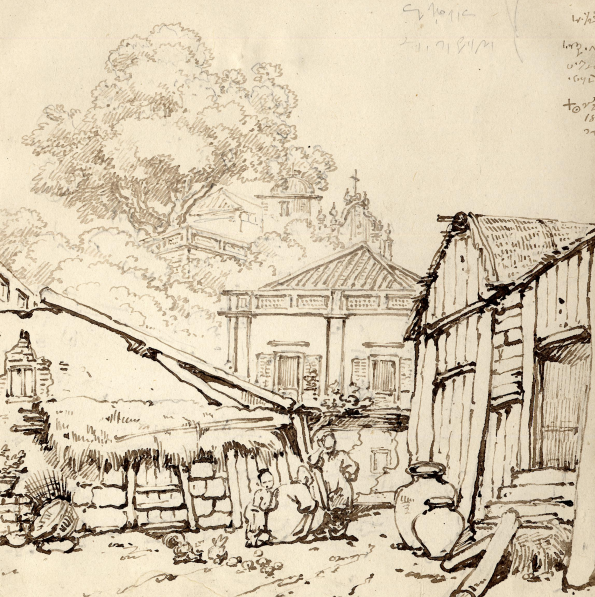 1838年乔治·钱纳里 澳门茅屋素描 高清电子图片装饰喷绘鉴定素材