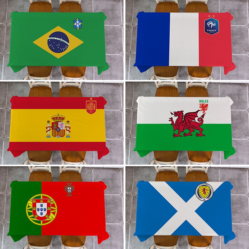 世界杯32强国旗亚麻桌布足球俱乐部标志印花台布球迷巴西法国定制
