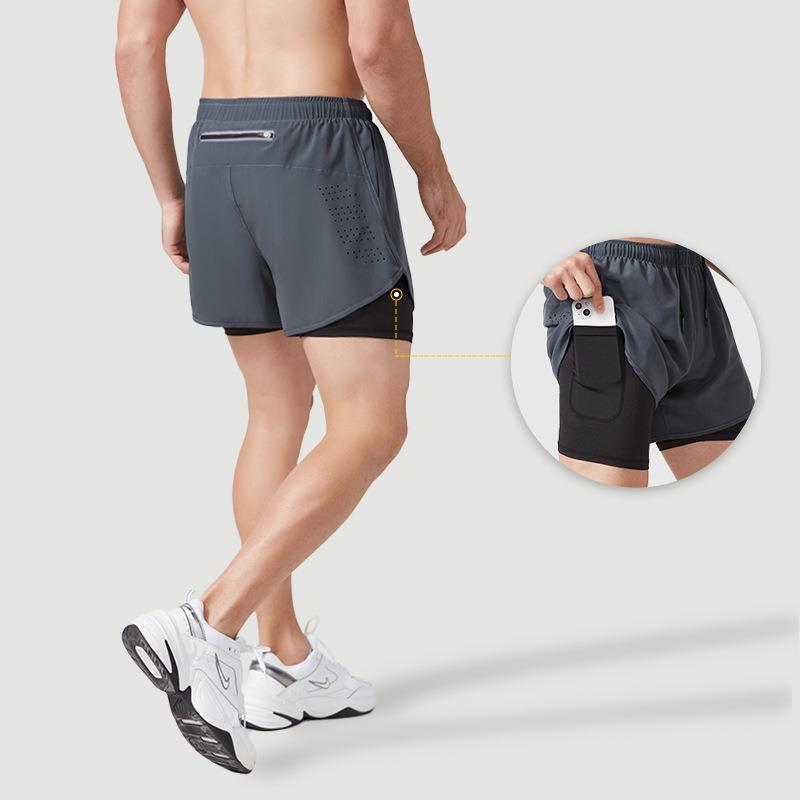 跑步短裤男专业马拉松田径三分裤速干内衬裤子运动假两件可放手机