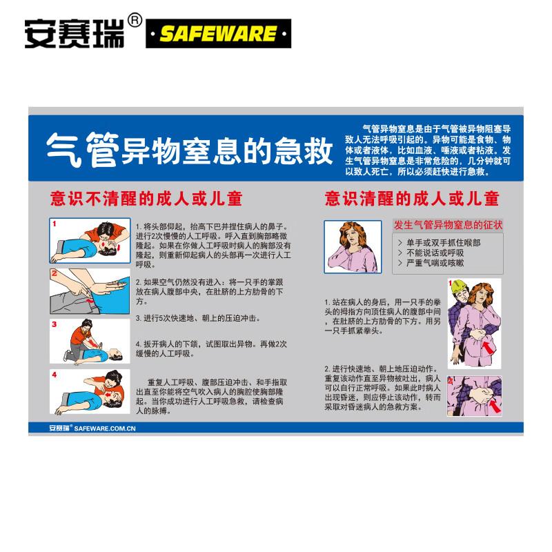 安赛瑞安全教育挂图(气管异物窒息的急救)安全宣传海报塑料板50×
