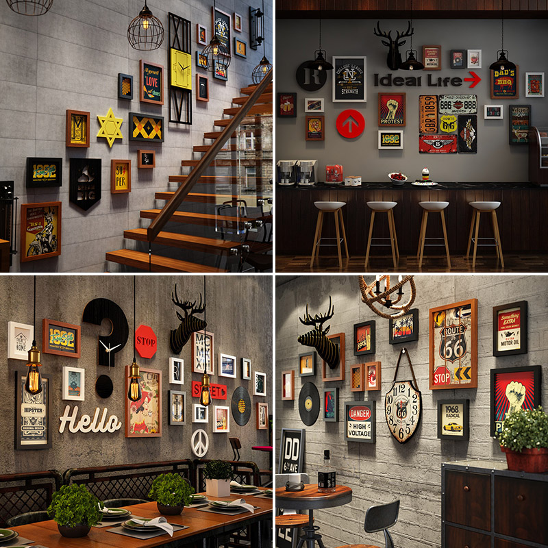 复古装饰照片墙墙饰烧烤饭店创意个性挂件咖啡餐厅酒吧墙面装饰品