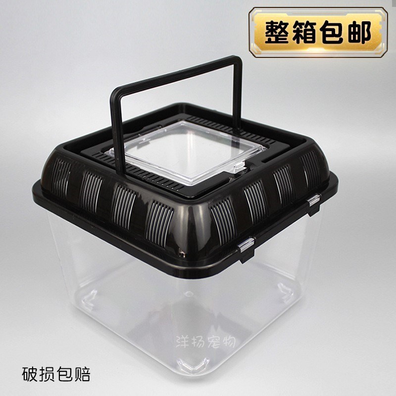 透明塑料金鱼缸开放式手提透气乌龟饲养盒黑盖宠物运输盒外带家用