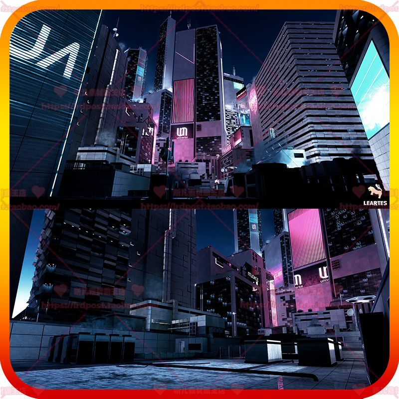 UE4 虚幻5 科幻未来城市房屋建筑屋顶摩天大楼大厦全息场景3D模型
