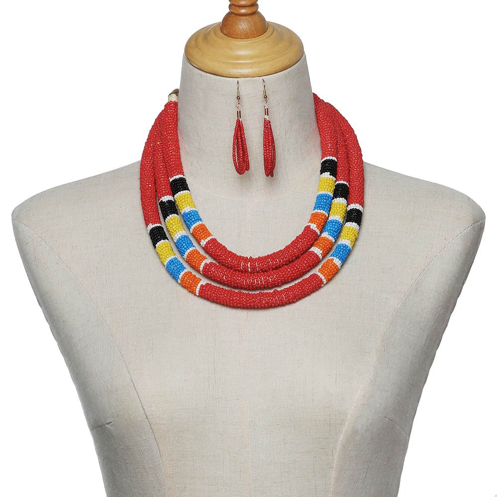 民族风手工串珠编制米珠项链多层项圈非洲饰品African jewelry