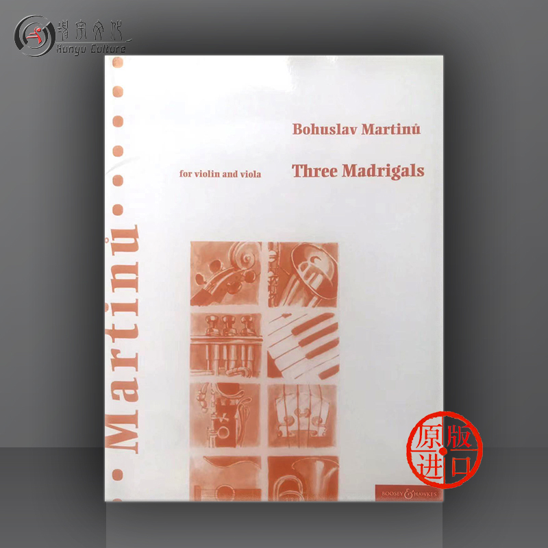 马尔蒂努 三首牧歌 小提琴和中提琴 二重奏 博浩原版乐谱书 Bohuslav Martinu Three Madrigals violin and viola BH1400111