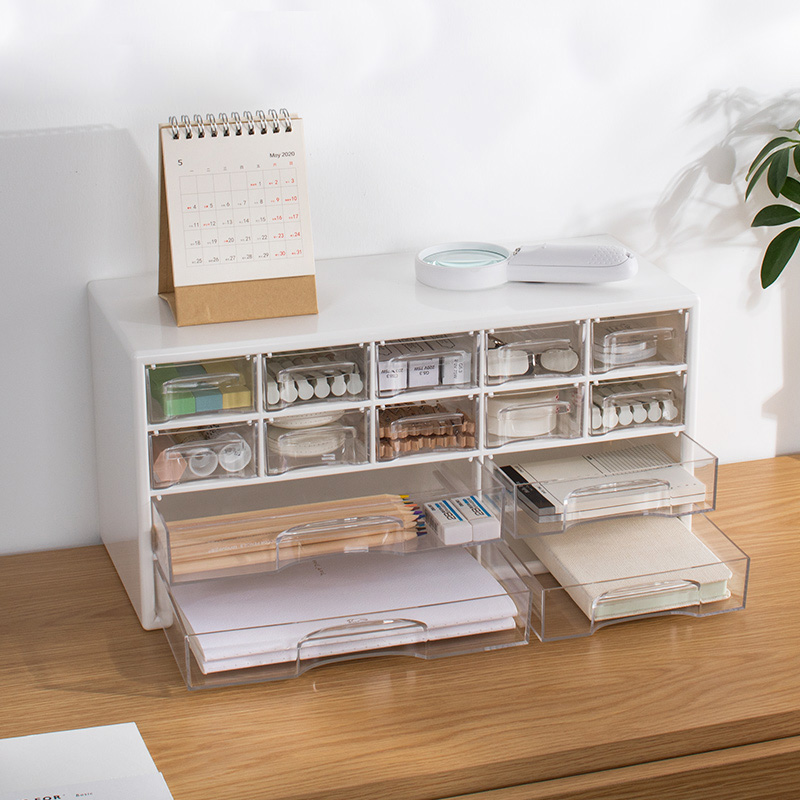 日本透明抽屉式办公室桌面收纳盒多层亚克力首饰盒书桌文具储物柜