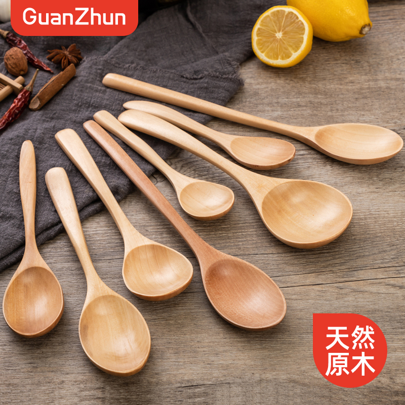 家用木头勺子小木勺木质喝汤吃饭用长柄蜂蜜调羹日式汤匙韩式木柄