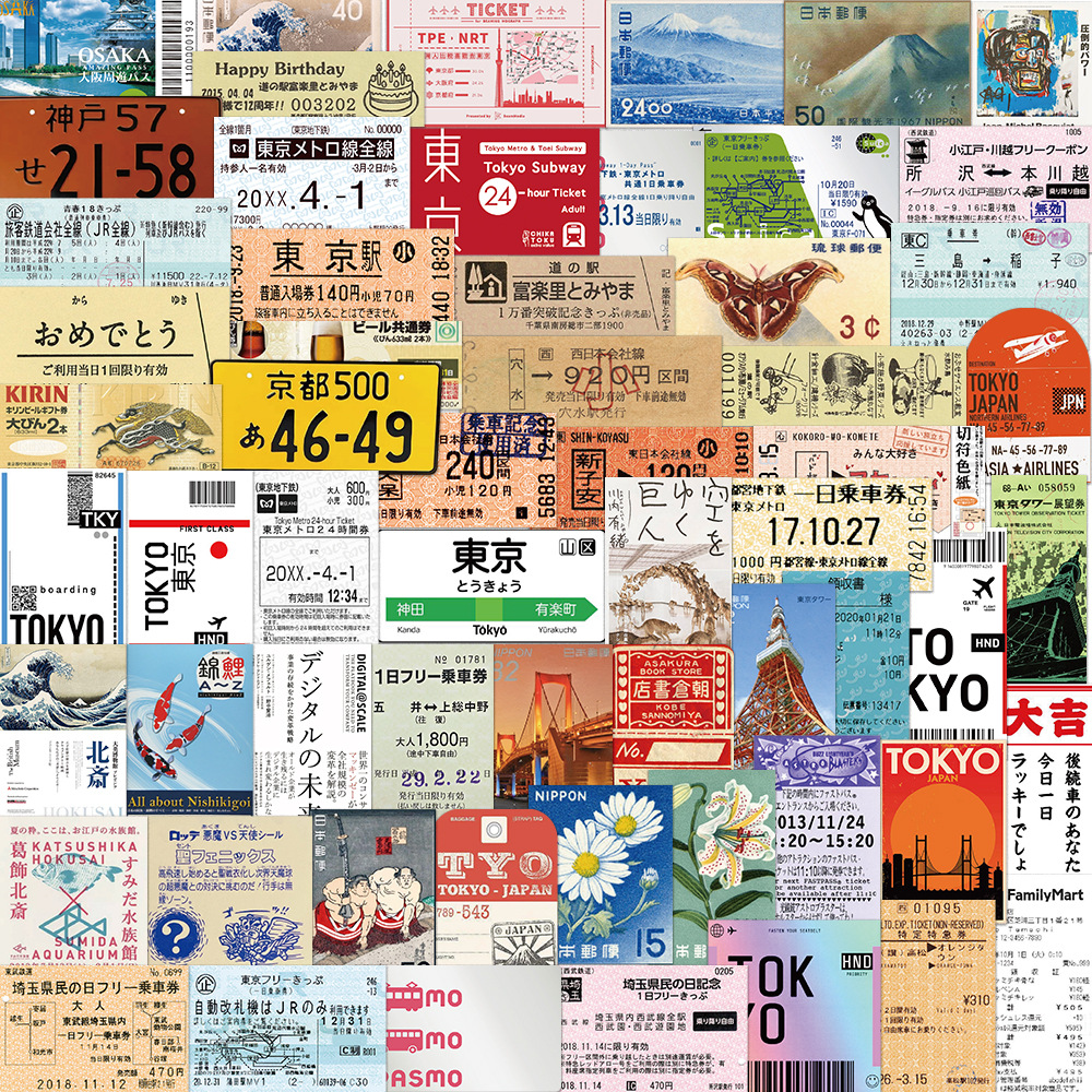 60张日本东京旅行箱车票邮票创意贴画笔记本电脑水杯手机头盔贴纸