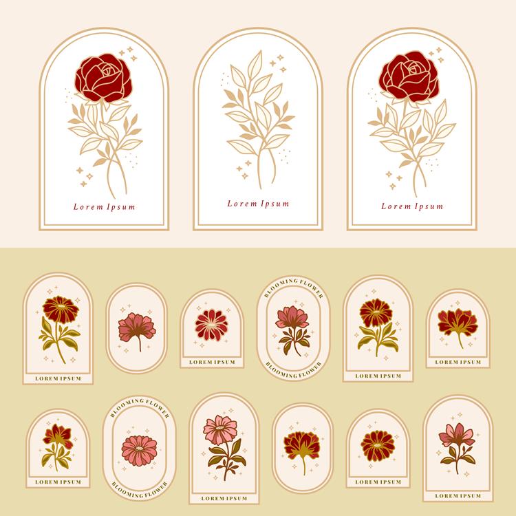 818手绘玫瑰花卉植物线稿婚礼LOGO店标头像水印设计AI矢量素材
