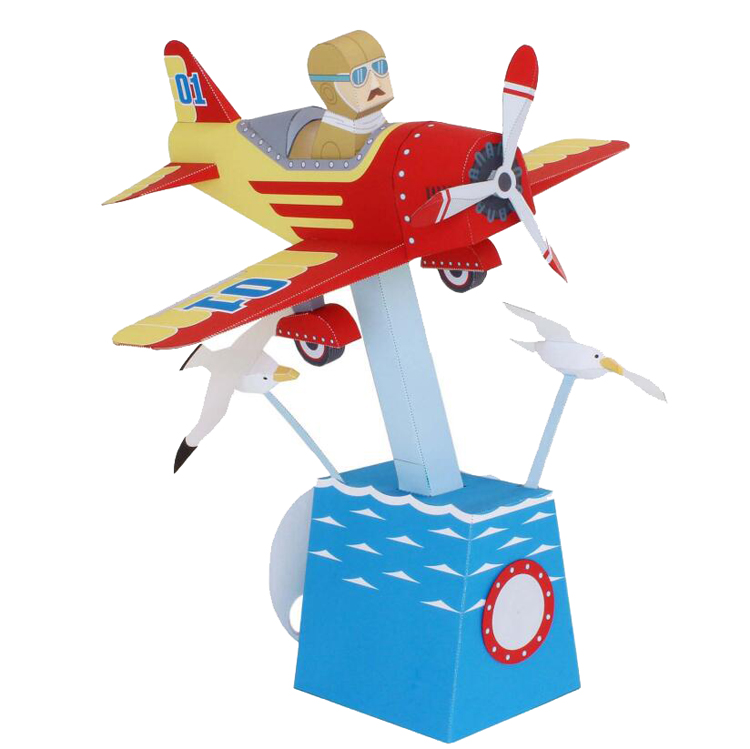 儿童益智DIY立体手工制作可动动态卡通飞机3D纸质模型纸艺玩具