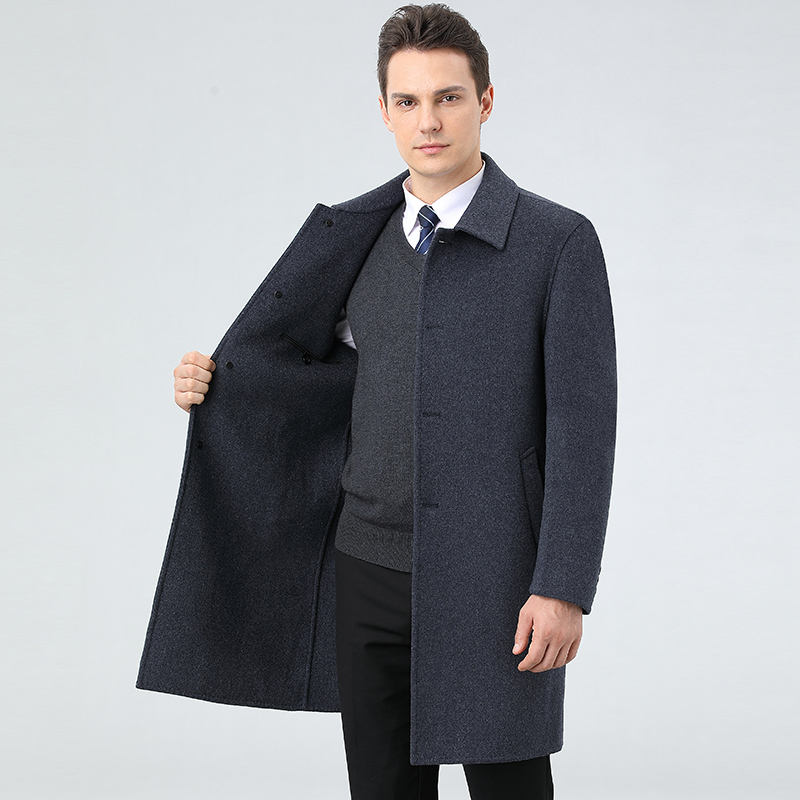 冬季鄂尔多斯市双面羊绒大衣男士中长款高端羊毛商务呢子风衣外套