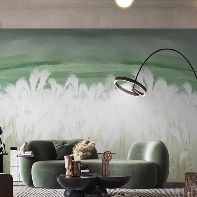 北欧现代简约墙纸手绘芦荟花草风景壁画卧室客厅办公室背景墙壁纸