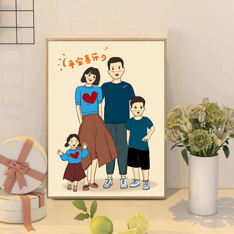 幸福一家人手绘图片