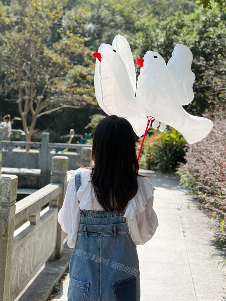 网红白鸽学校秋季运动会拍照道具和平鸽婚庆装饰大号飘空铝箔气球