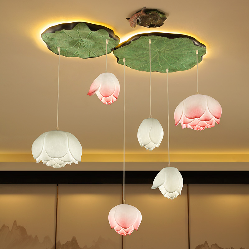 现代新中式荷花吊灯客厅餐厅卧室过道楼梯创意艺术中国风莲花灯饰
