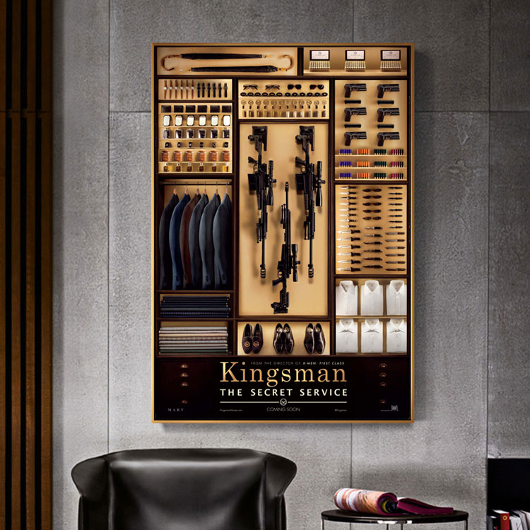 王牌特工学院电影海报 Kingsman男人衣柜西装皮鞋枪械挂画墙贴