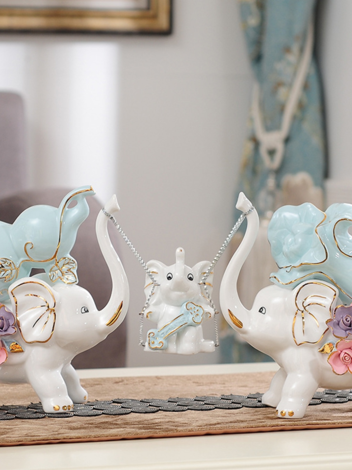 电视柜玄关家居小摆件新中式工艺品创意葫芦白菜大象造型陶瓷